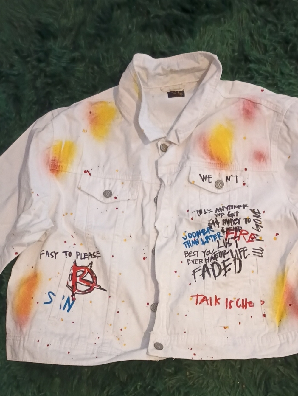 Urban Graffiti White Painted Graphic Denim Jacket